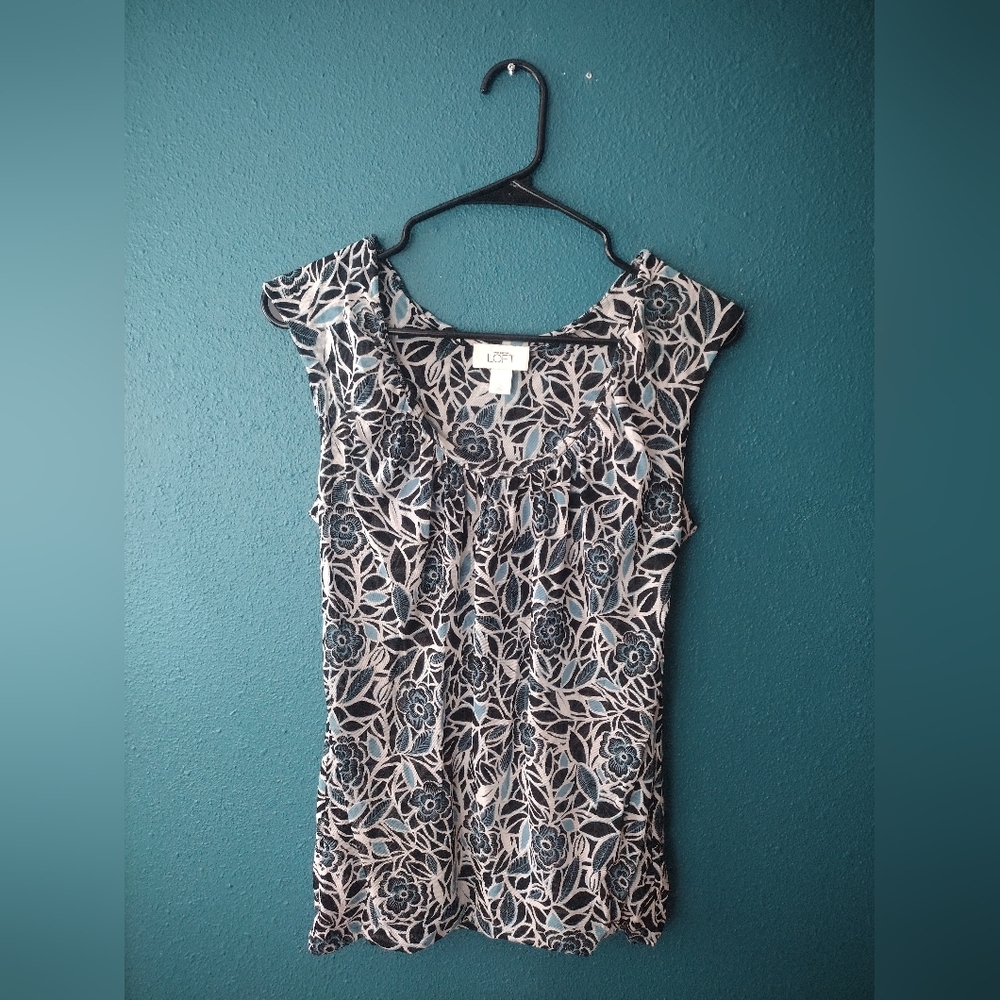 Ann Taylor Loft Fairy Black With Blue Floral Sheer Blouse